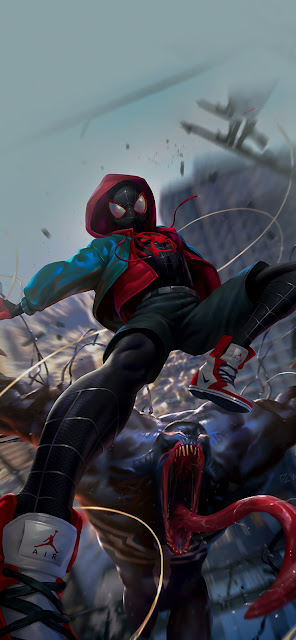 Miles Morales illustration to use as background wallpaper on iphone and android.