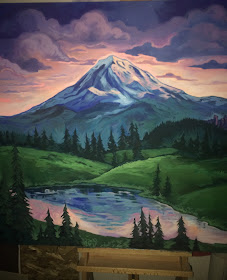 mount rainier painting, seattle painting, mt rainier painting, seattle skyline painting, blacklight painting