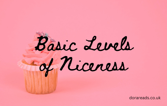 Title: Basic Levels of Niceness. Background: pink cupcake