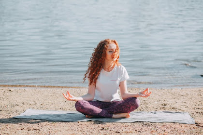 Yoga Exercise, Breathing on the Beach