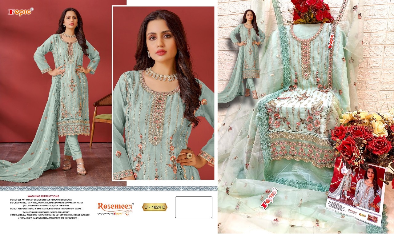 1624 Fepic Organza Embroidery Work Pakistani Salwar Suits