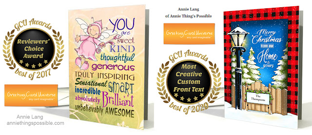 Annie Lang's design winners for Greeting Card Universe Founders’ Choice Awards 2017 and 2020