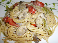 Asparagus and Mushroom Spaghetti in White Sauce