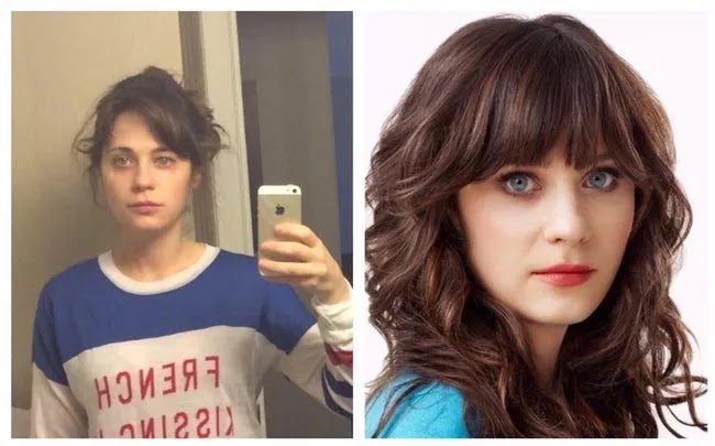 24 Pictures Of Famous Women With And Without Makeup - Zooey Deschanel