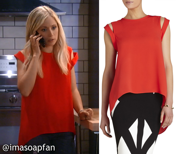 Lulu Spencer's Red Top with Shoulder Cutouts - General Hospital, Season 54, Episode 08/29/16