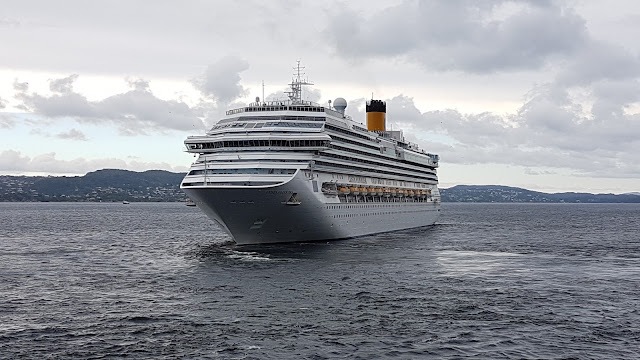 Cruise ship Costa Favolosa departs her berth in Bergen, Norway; Costa Cruises