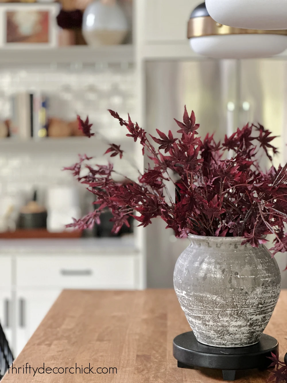 dark maple leaf stems in vase