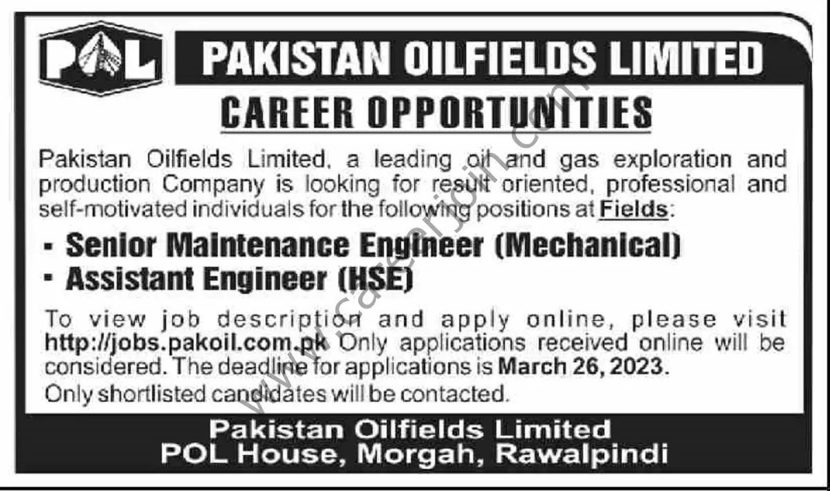 POL Pakistan Oilfields Ltd Jobs March 2023