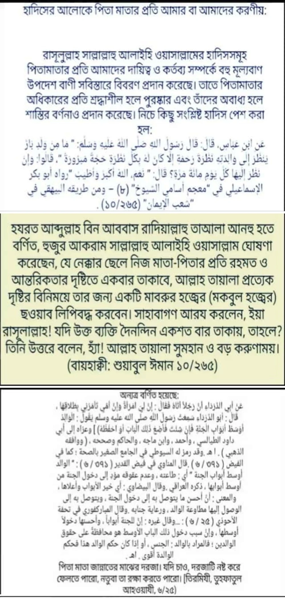 হাদিসের আলােকে পিতা - মাতার প্রতি তােমার করণীয় উল্লেখ কর | দাখিল নবম শ্রেণীর ষষ্ঠ সপ্তাহের হাদিস শরিফ এসাইনমেন্ট সমাধান