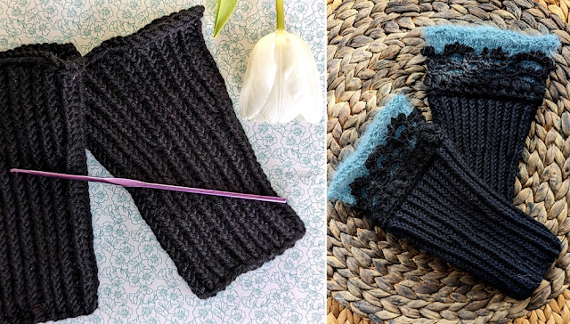 Pulswärmer schwarz und blau - gestrickt und gehäkelt