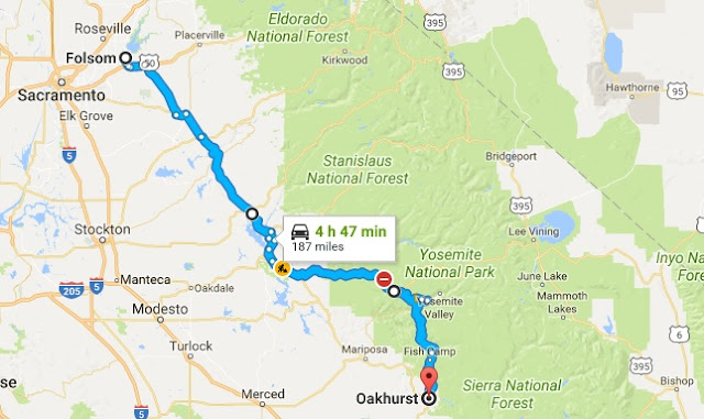 Folsom to Oakhurst map