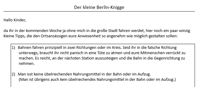 Der kleine Berlin-Knigge | Wenn eine Lehrerin einer 9b eine gute Reise wünscht | Tweet der Woche