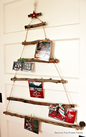 card holder, rustic, twig tree, branches, christmas ideas, DIY, rustic christmas, http://bec4-beyondthepicketfence.blogspot.com/2015/11/12-days-of-christmas-day-2-twig-tree.html