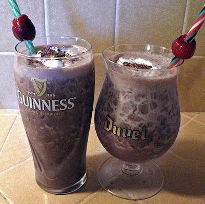 Two Beer Glasses Filled with Black Forest Shakes