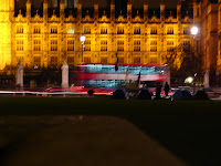 Brian Haw's camp outside Parliament (by night)