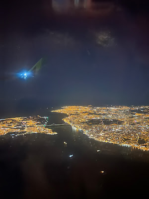 Picture of Lisbon at night from a plane