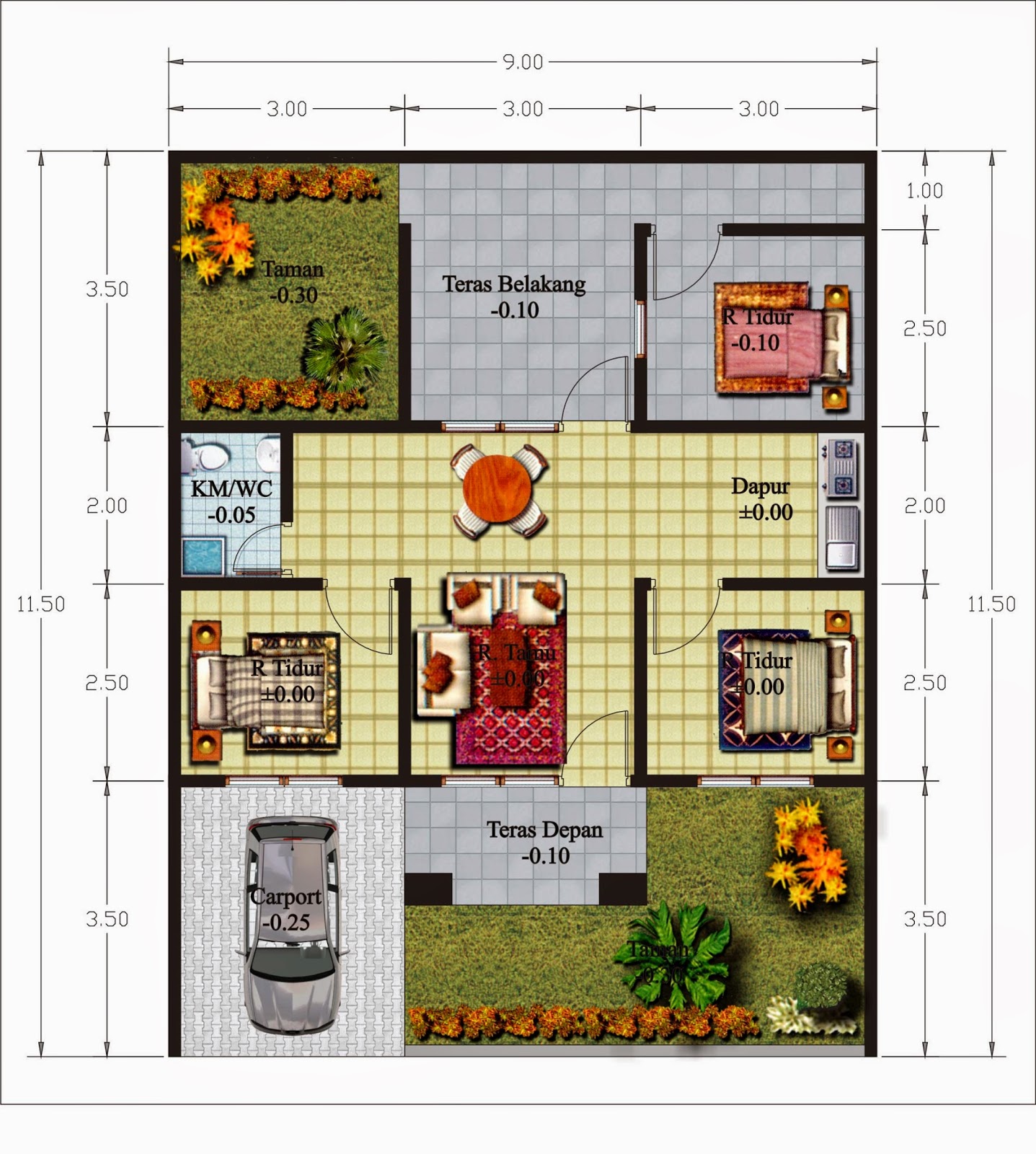 Denah Rumah  Minimalis 1  Lantai  Ukuran 5x12  Desain  Rumah  