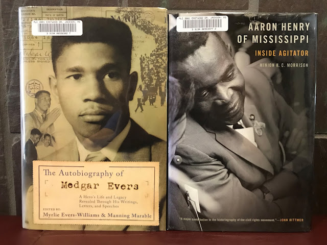 The covers of "The autobiography of Medgar Evers" edited by Myrlie Evers-Williams & Manning Marable and "Aaron Henry of Mississippi"  by Minion K.C. Morrison