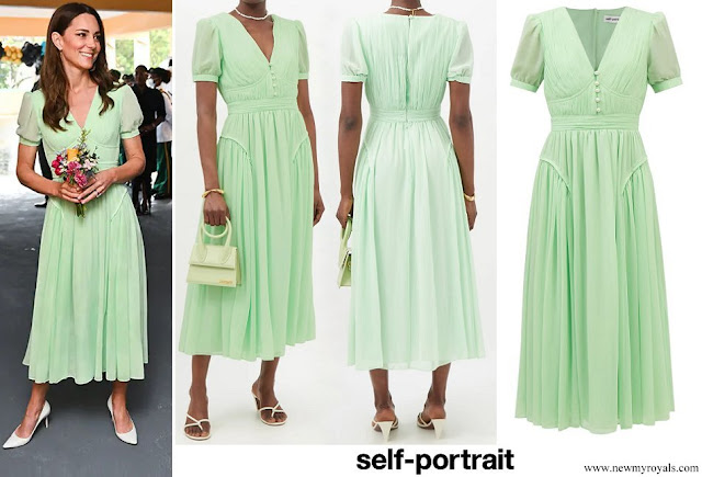 Kate Middleton wore Self-Portrait Pleated Chiffon Midi Dress in Mint