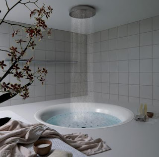 bathroom design with bathtub and rain shower