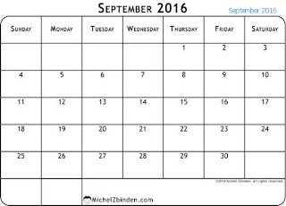 Free Printable Calendar September 2016