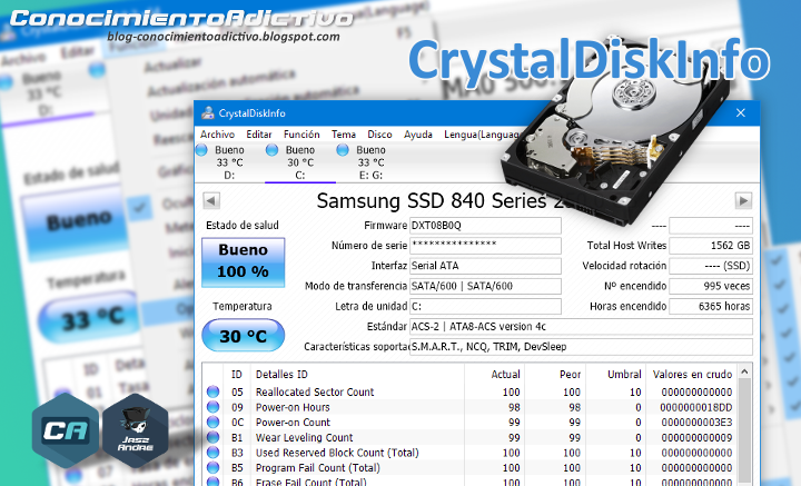 CrystalDiskInfo - Monitoriza el estado de salud de tu HDD y/o SSD