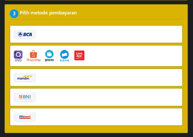 pilih metode pembayaran - TopUpGameShop