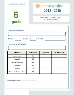 Examen Trimestral Sexto grado 2018-2019 Bloque III