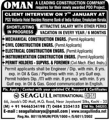 Leading construction co Jobs for Oman