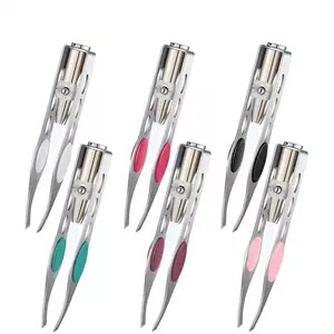 LED eyebrow tweezers oblique tip eyebrow trimming clip stainless steel eye hair removal clamp false eyelash curler makeup tool US $2 3 sold Free Shipping
