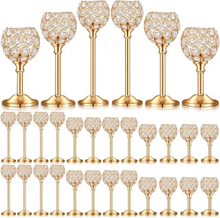 36 Pcs Gold Crystal Candle Holders Bulk