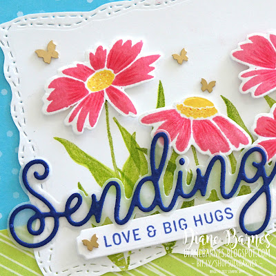Handmade floral card made with Stampin Up Sending smiles stamps and die bundle, and Stitched with Whimsy die. Card by Di Barnes - Independent Demonstrator in Sydney Australia - stampinupcards - cardmaking - stamping - diecutting - stampinupaustralia - colourmehappy