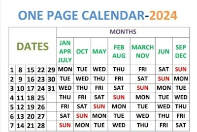 one page calendar