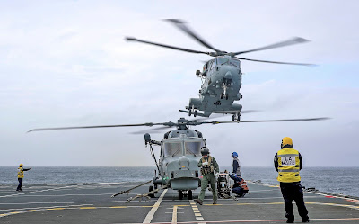 Merlin Mk 4 helicopters from 845 NAS on RFA Argus