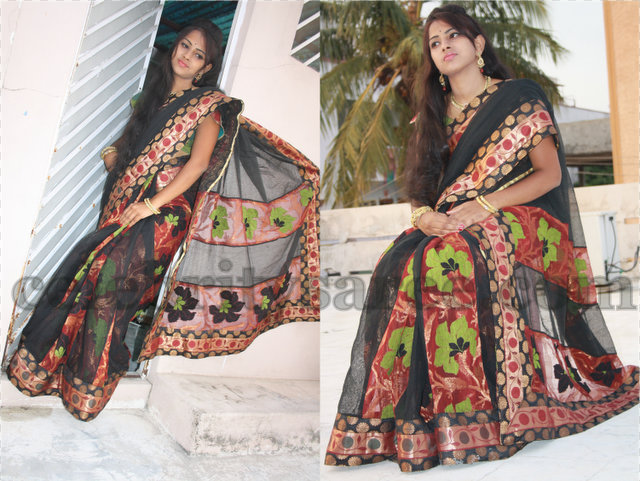 Black Printed Organza Saree