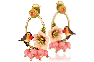 Boucles d'oreilles oiseau et fleur sous le châtaignier Les Néréides