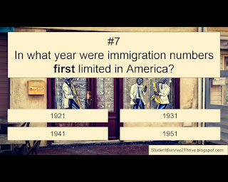 In what year were immigration numbers first limited in America? Answer choices include: 1921, 1931, 1941, 1951