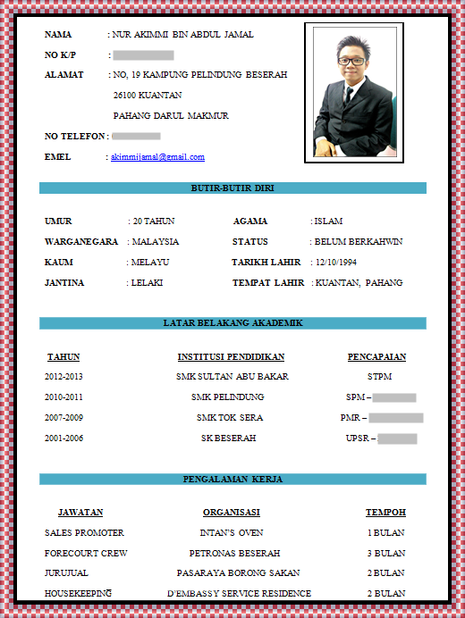 Contoh Resume Bahasa Melayu Contoh Resume  Share The Knownledge