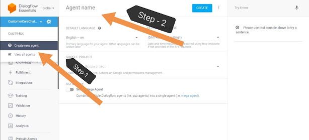 create a new agent in Dialogflow