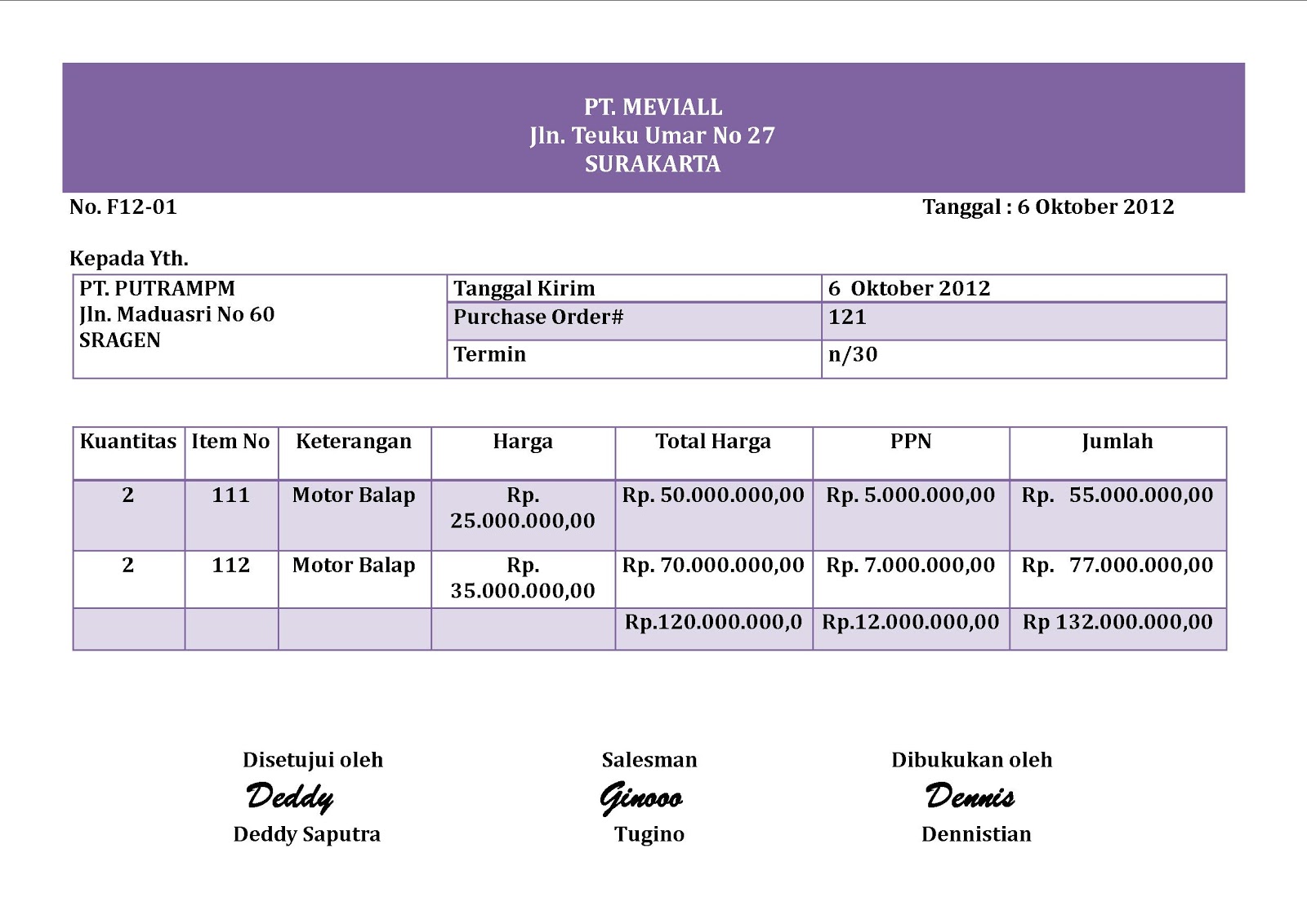 Akuntansi puna 'na MEVI: Contoh Faktur Pembelian