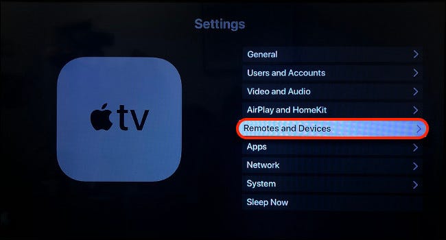 قائمة إعدادات Apple TV