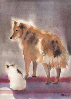 犬とネコ　水彩画　Dog and Cat Watercolor