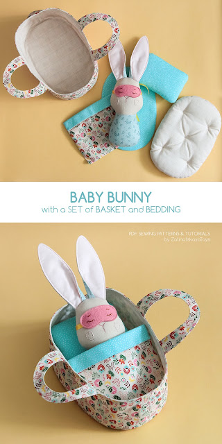 diy baby bunny with set of sleeping basket and bedding