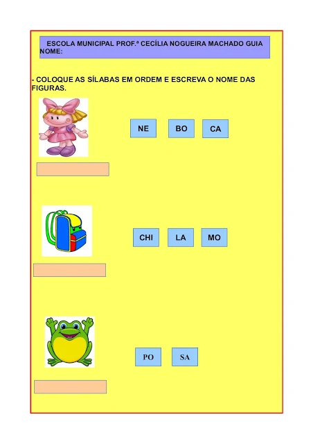 Atividade de separação de sílaba