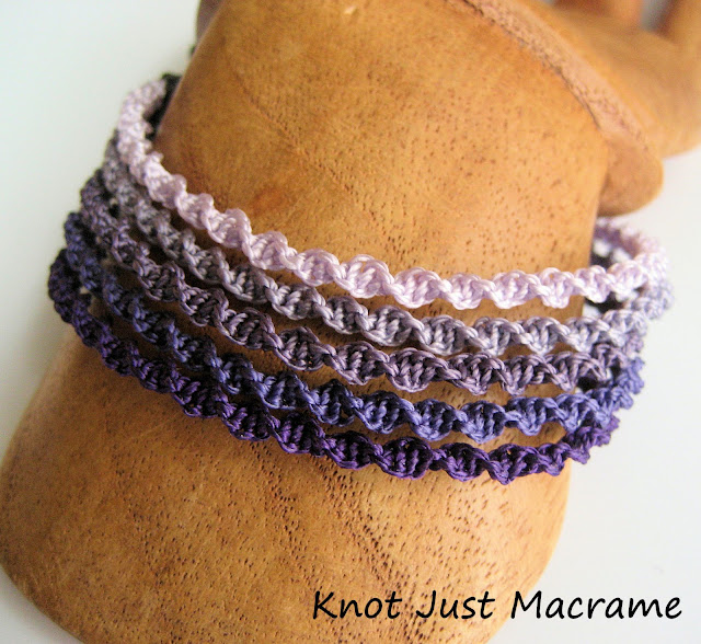 Purple ombre macrame cuff bracelet by Sherri Stokey of Knot Just Macrame