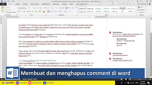 Cara membuat dan menghapus comment di document Microsoft word + video