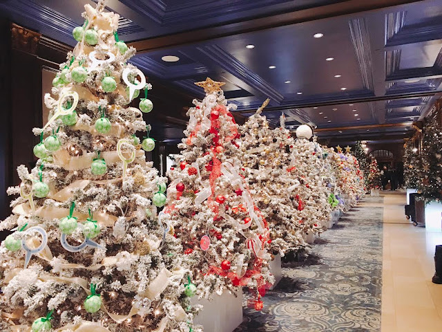 interior at Christmas time of Château Frontenac in Québec City, Canada