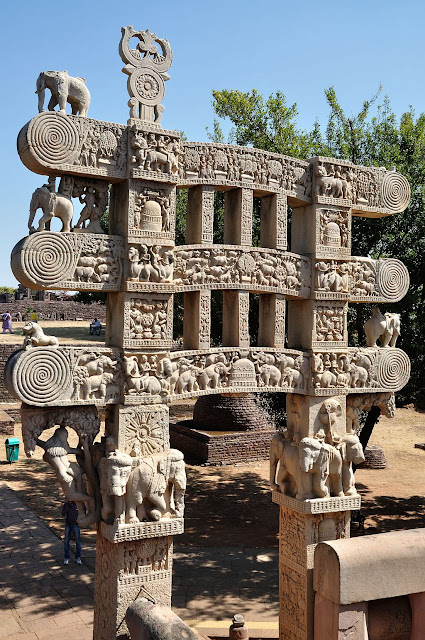  Eastern decorated gate way to Sanchi Stupa - UNESCO World  Heritage site in India