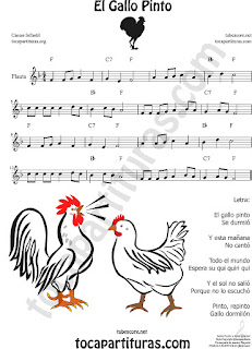  Flauta Travesera, flauta dulce y flauta de pico Partitura de El Gallo Pinto Sheet Music for Flute and Recorder Music Scores 