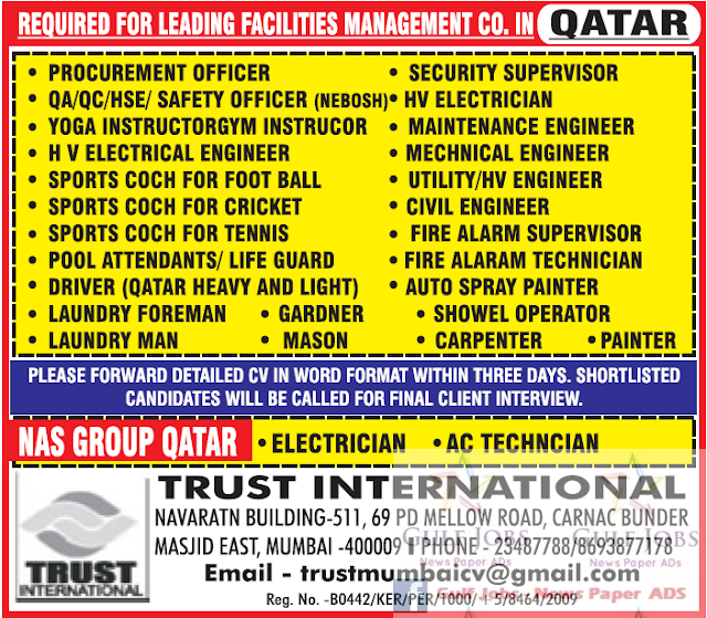 Facility management company jobs for Qatar